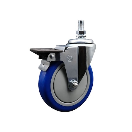 Service Caster 5 Inch Blue Polyurethane 10 MM Threaded Stem Caster with Brake SCC-TS20S514-PPUB-BLUE-PLB-M1015